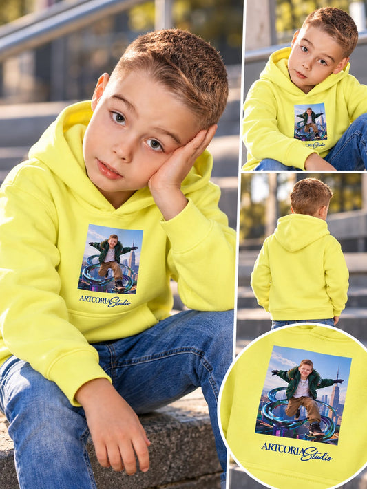Sudadera con capucha infantil unisex mezcla materiales reciclados-PERSONALIZADA (4Y-14Y)